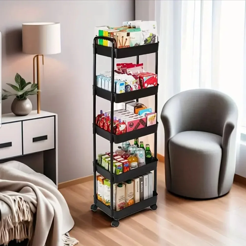 5-Tier Black Rolling Storage Cart - No hooks 🪝 included